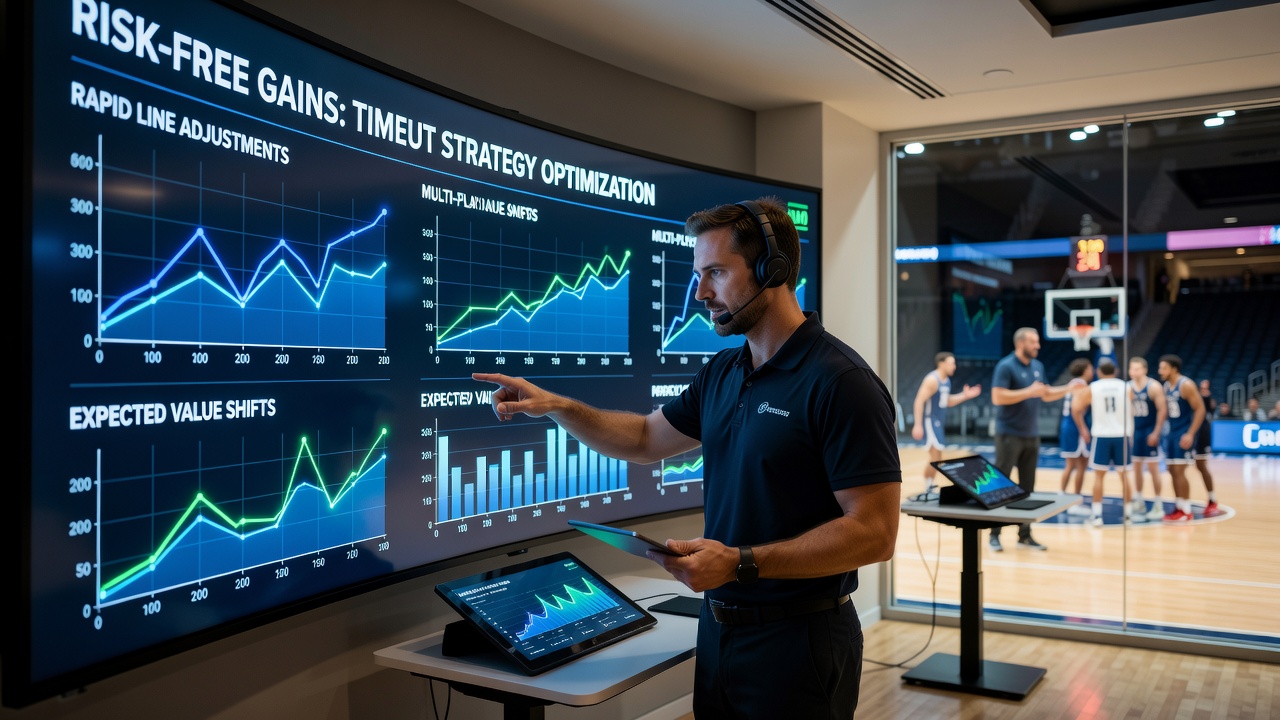 Multiple betting dashboards displaying diverging odds during a basketball timeout