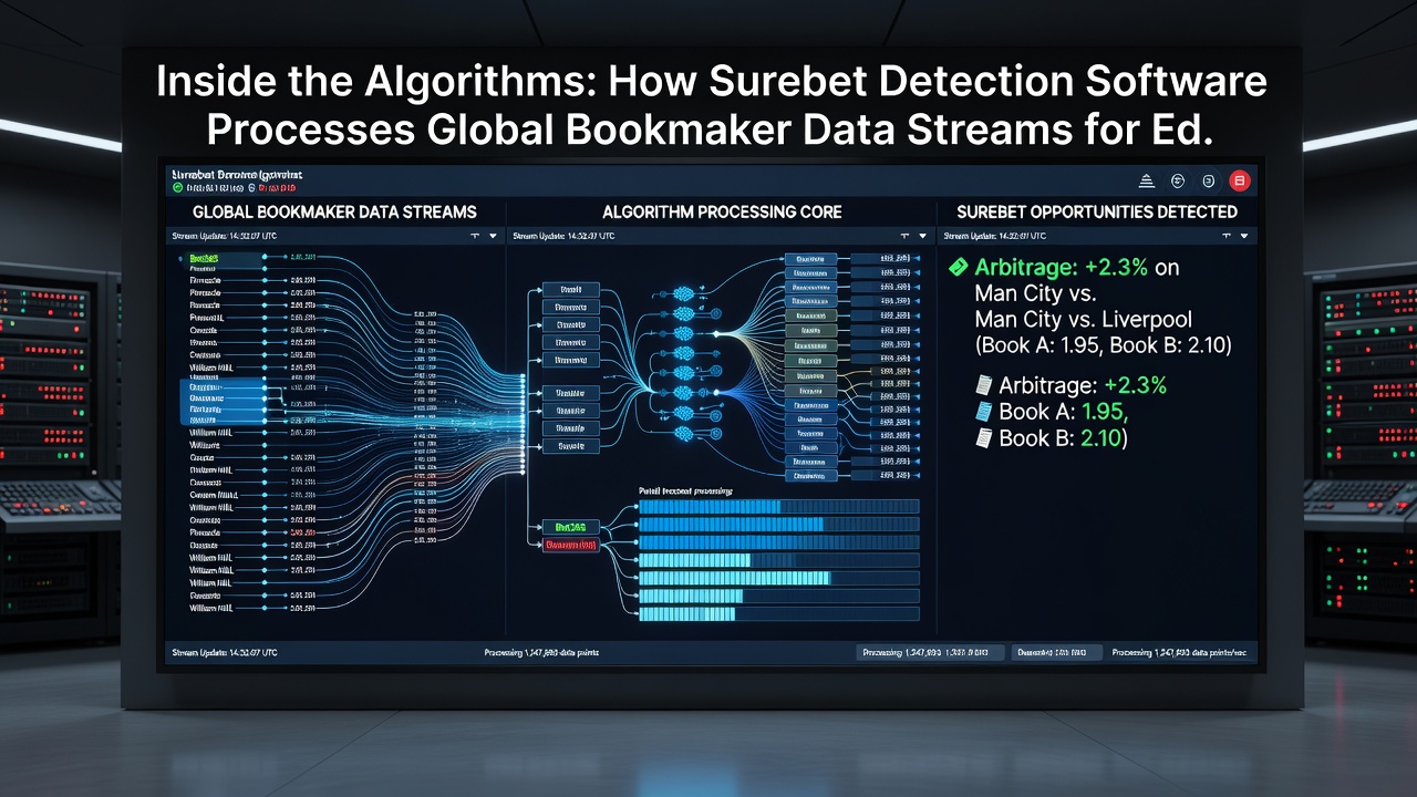 Flowchart illustrating algorithmic steps for processing bookmaker odds and detecting arbitrage edges across live markets