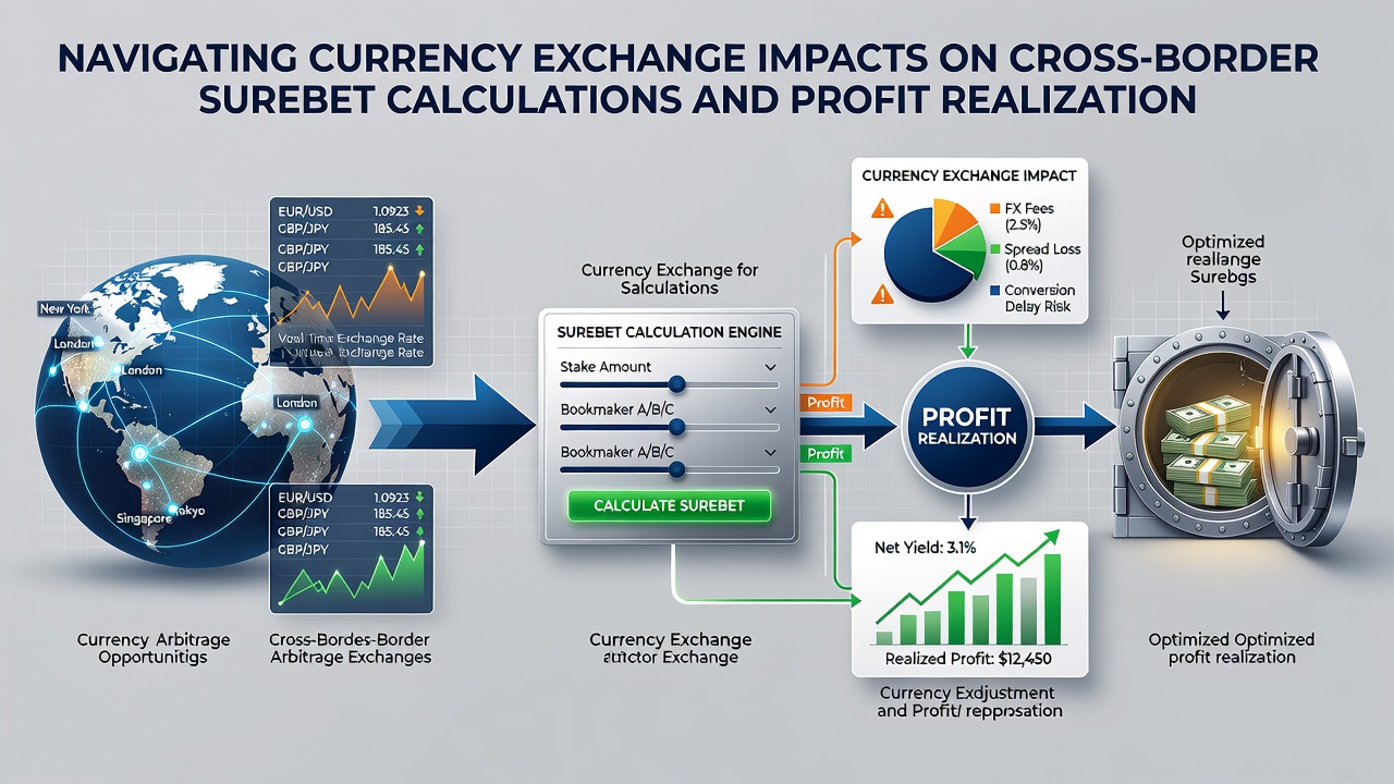 Flowchart illustrating steps for hedging currency risk during international surebet execution