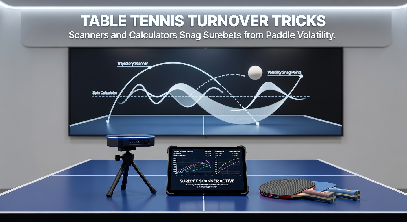 Close-up of a surebet calculator interface displaying table tennis odds, stakes, and projected profit percentages