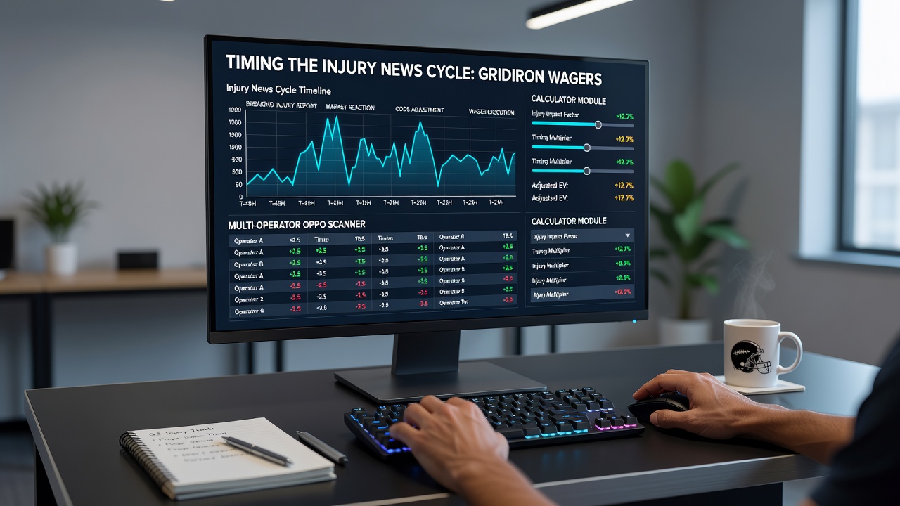 Multi-operator betting dashboard displaying real-time gridiron player absence odds comparisons and scanner alerts