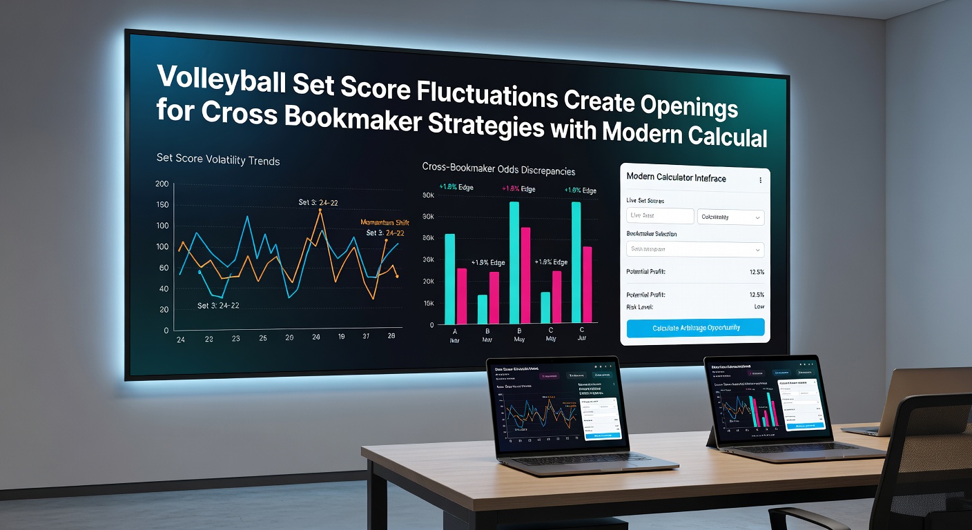 Digital interface of a live odds calculator displaying volleyball set probabilities and cross-bookmaker comparisons